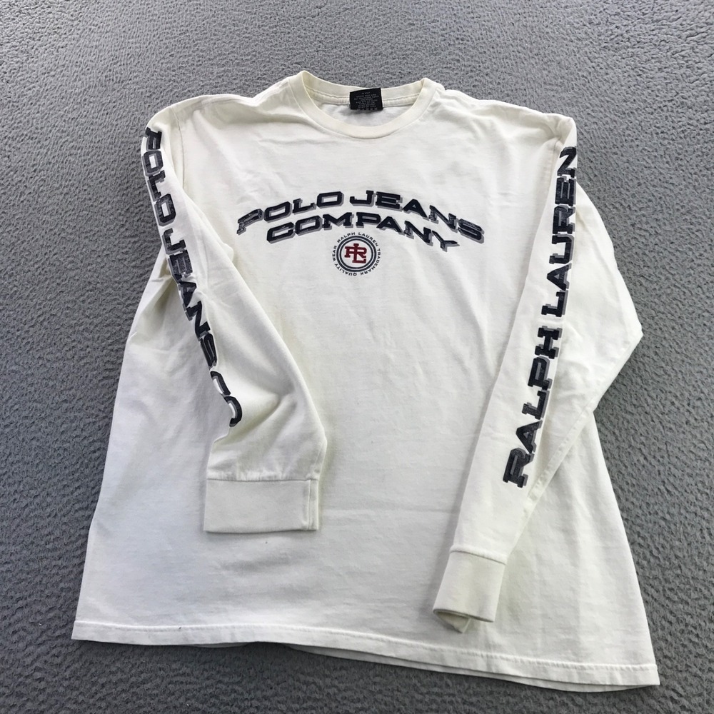 Vintage Polo Jeans Co Ralph Lauren T Shirt Mens Large White Long Sleeve Logo Y2K